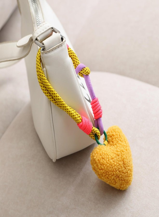 Dhdfisd Plush Heart Keychain Y2k Cute Aesthetic Pom Pom Keychain Braided Rope Keychain Bag Charms Car Wrist Strap Lanyard (yellow heart) - Image 4